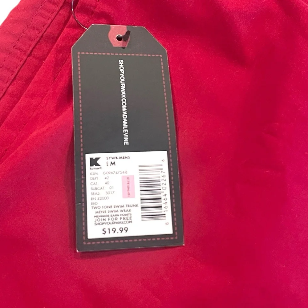Adam Levine Mens Medium Swim Trunks Shorts Color Block Two Tone Red Pockets NEW
